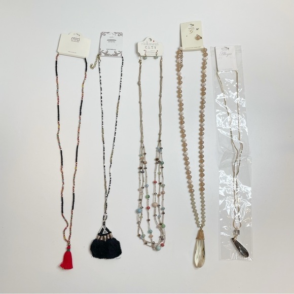 Long Necklaces with Beads and Tassels Costume Jewelry Set of 5 NEW with tags - Picture 1 of 5